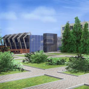 Эскизное предложение реконструкции фасадов и благоустройства территории офисной части здания завода, Киевская обл.