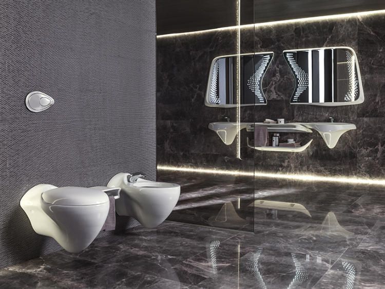 За мотивами дизайнерських проектів Захи відомий виробник сантехніки та кераміки Porcelanosa розробив колекцію стильних та навіть футуристичних рішень щодо обладнання сучасних ванних кімнат