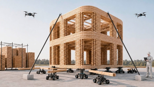 Згори вниз: Foster + Partners розробляють технологію будівництва за допомогою роботів

