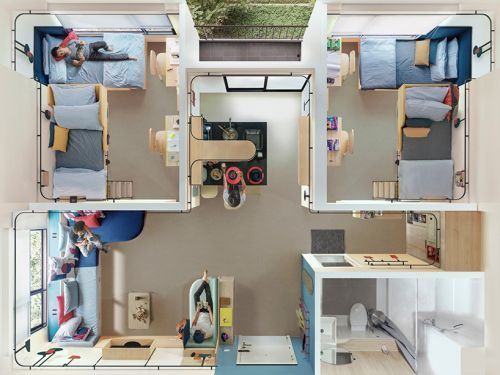 Модульный интерьер студенческого общежития в Бангкоке от Fabrica