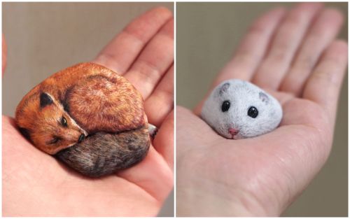 Японская художница превращает камни в милых животных
