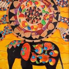 Картина на стекле "Слон-путешественник".