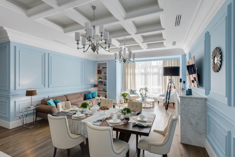 Дизайн гостиной в голубом цвете