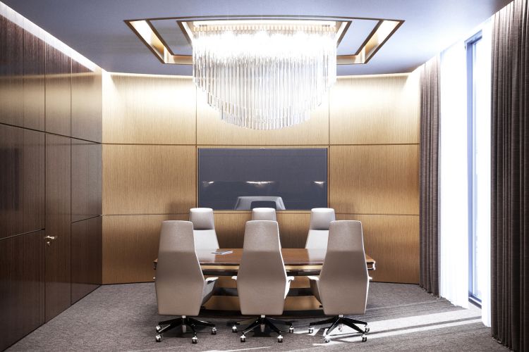 Продуманный дизайн переговорной комнаты в стиле модерн