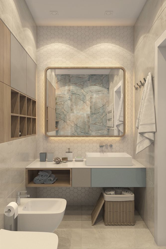 Дизайн ванной для хозяев - натуральный камень и пастельные тона