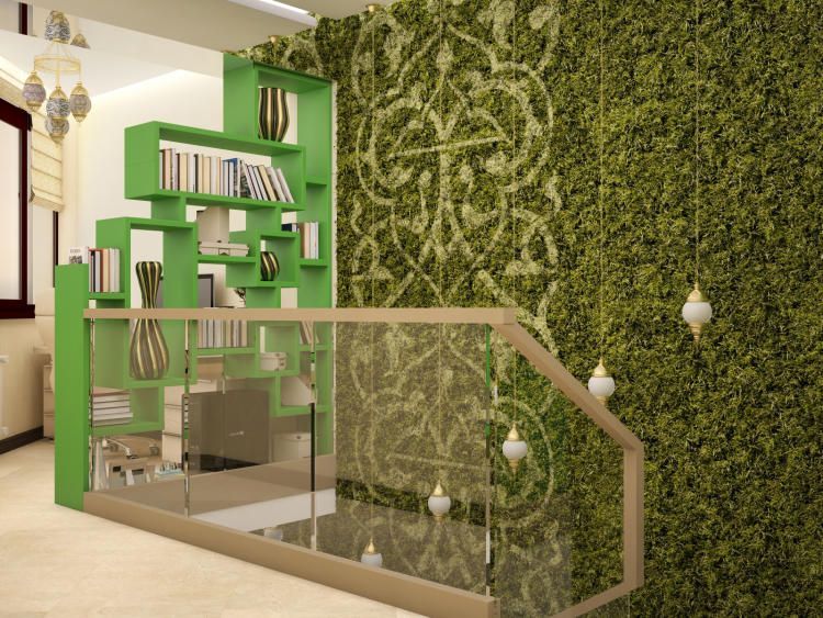 Зеленая живая стена с орнаментом - простое и эффектное решение для того, чтобы разбавить интерьер живыми растениями.