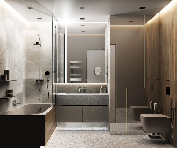 Дизайн ванной комнаты в проекте HOFFMANN от he.D group. Киев, 2018 год