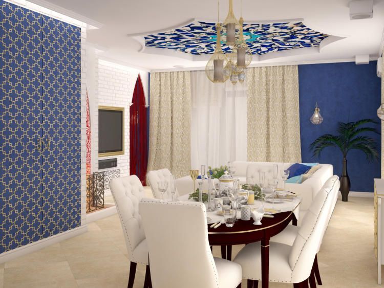 Оформление обеденной зоны в стиле Арабские Эмираты. Роскошные решения от дизайнера интерьера Татьяны Зайцевой и традиционные элементы.