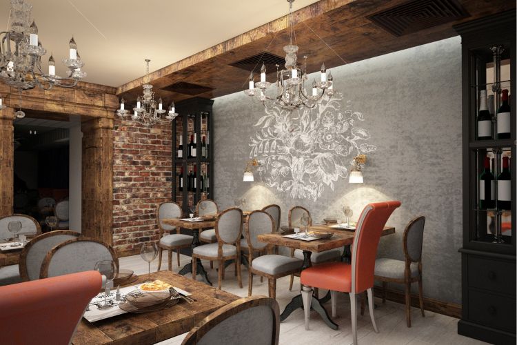 Декор интерьера ресторана – стена с росписью