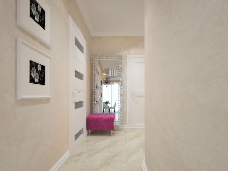 Оформление коридора в нейтральном стиле, так как сам интерьер квартиры является смешанным. 